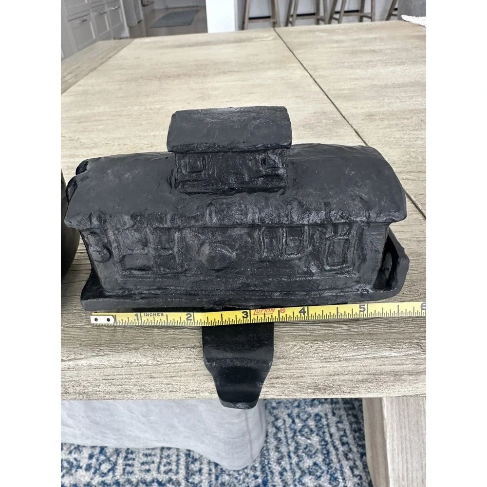 Rustic Black Cast Metal Train Stocking Holders Heavy Duty Set Of 2